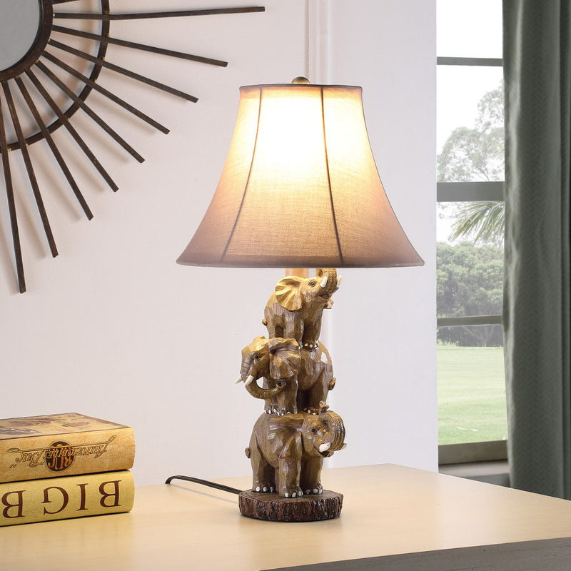 Elephant Trio Table Lamp With Brown Bell Shade - Brown