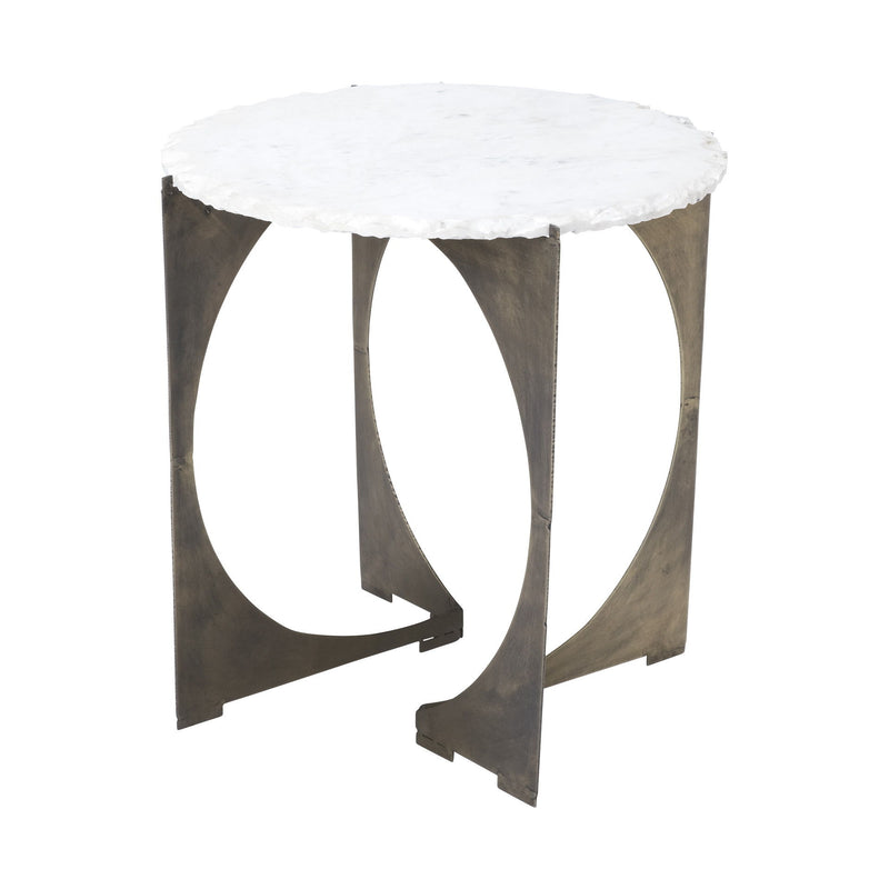Marble Round End Table - Brown And White