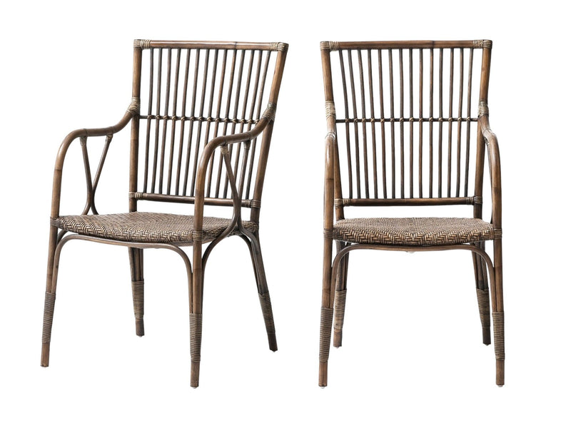 Rattan Slat Back Dining Arm Chairs (Set of 2) - Natural