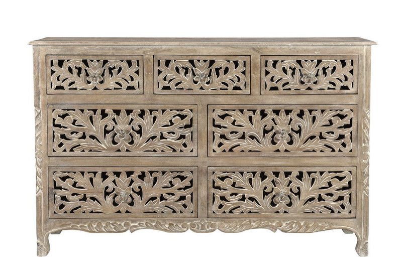 Solid Wood Seven Drawer Dresser - Light Brown