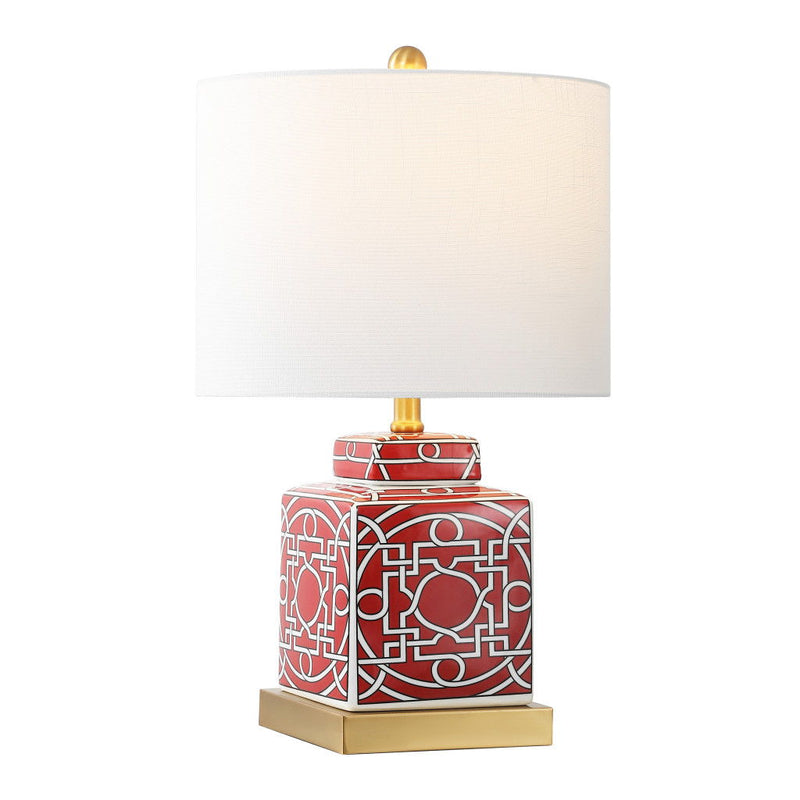 Square Table Lamp LED With Drum Shade - Red
