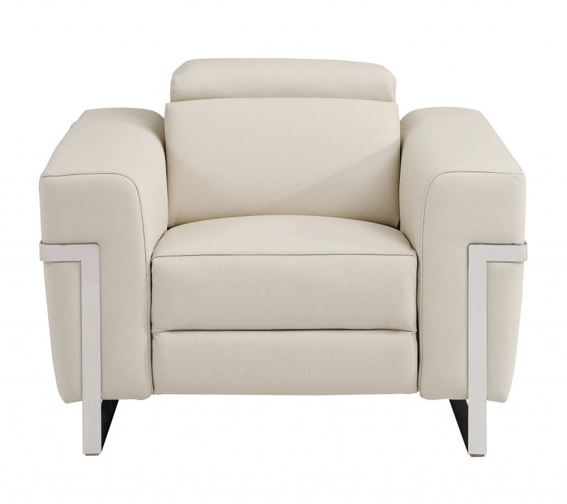 Leather Power Recliner Chair - Beige