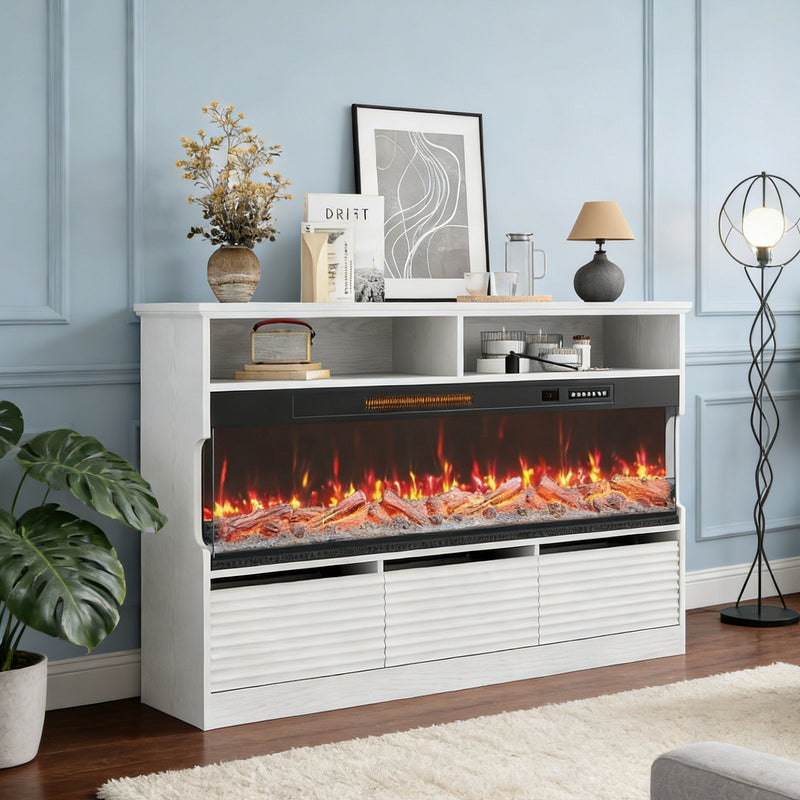 Wood Fireplace Entertainment Center With Fireplace (723792) - White
