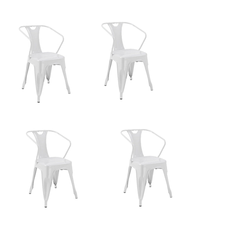 Metal Partially Open Back Dining Arm Chairs (Set of 4) - White