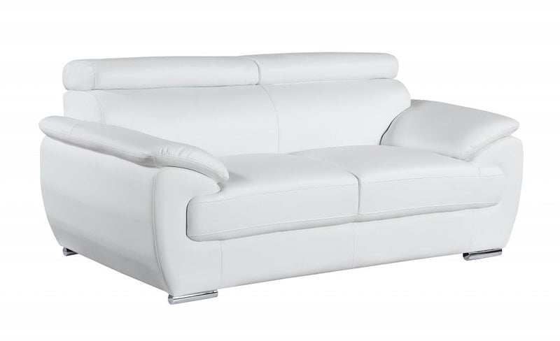 Faux Leather Love Seat - White / Silver