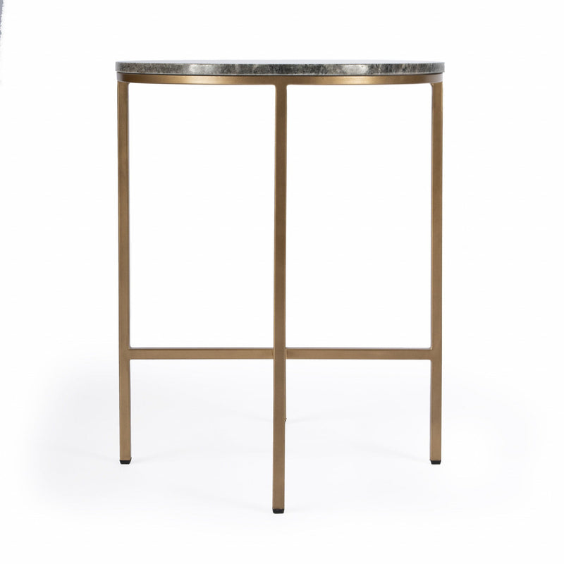 Marble Round End Table - Brass And Gray