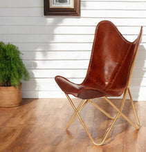 Load image into Gallery viewer, Genuine Leather Butterfly Chair - Brown And Gold
