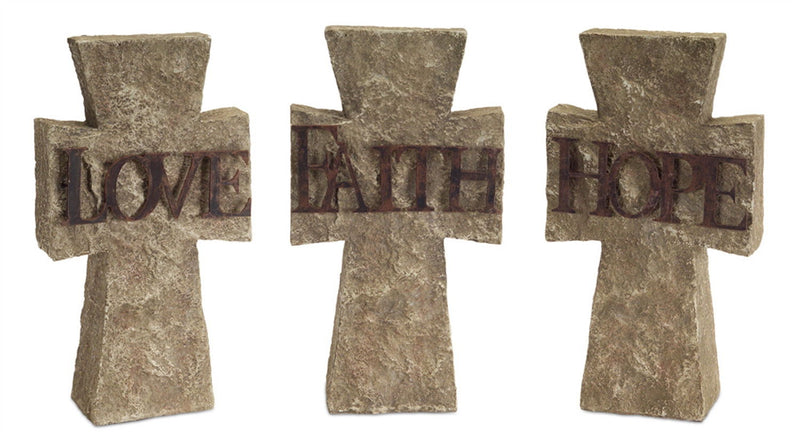 Cross Statue Tabletop Sculpture (Set of 3) - Gray