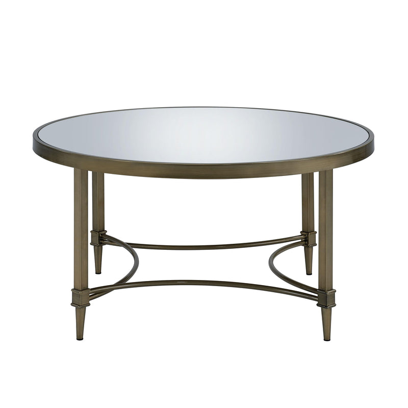 Glass Steel Round Distressed Coffee Table - Clear / Antiqued Brass