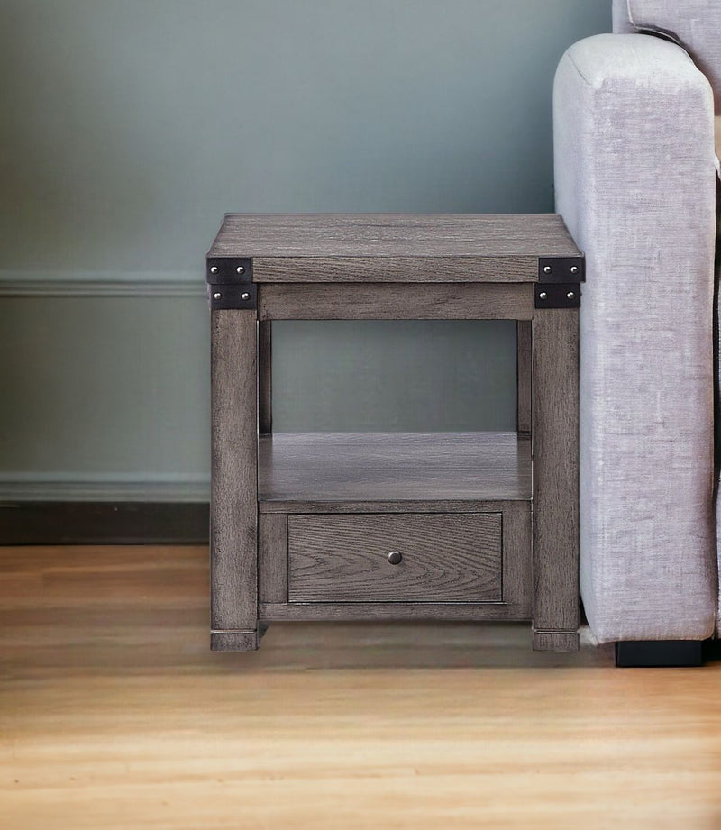 Square End Table With Drawer And Shelf - Dove Gray