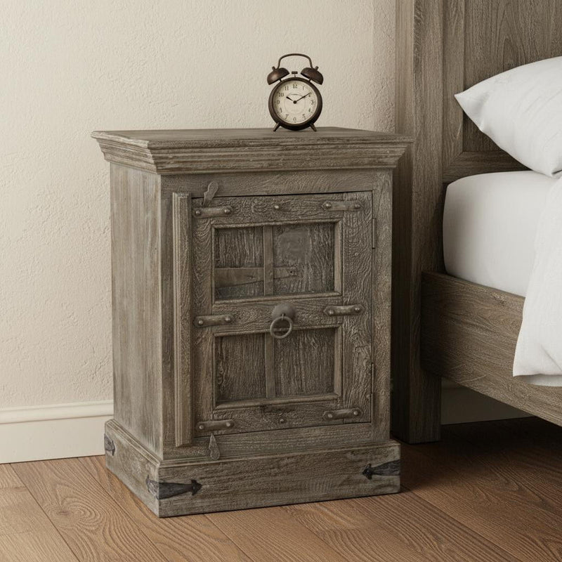 Solid Wood Nightstand - Distressed Brown