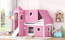 Load image into Gallery viewer, Twin Size Bunk Bed with Slide Pink Tent and Tower - Pink
