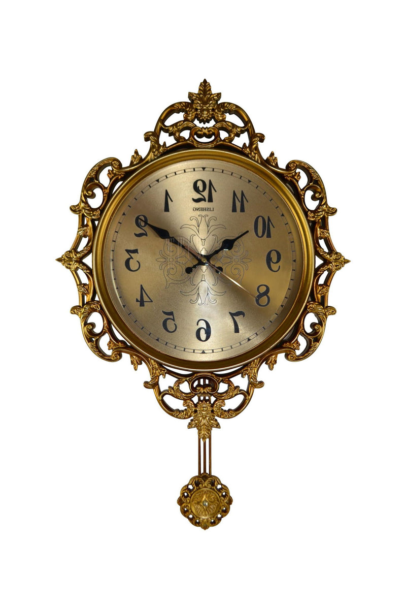 Silent Pendulum Ornate Round Wall Clock (626564) - Gold / Black