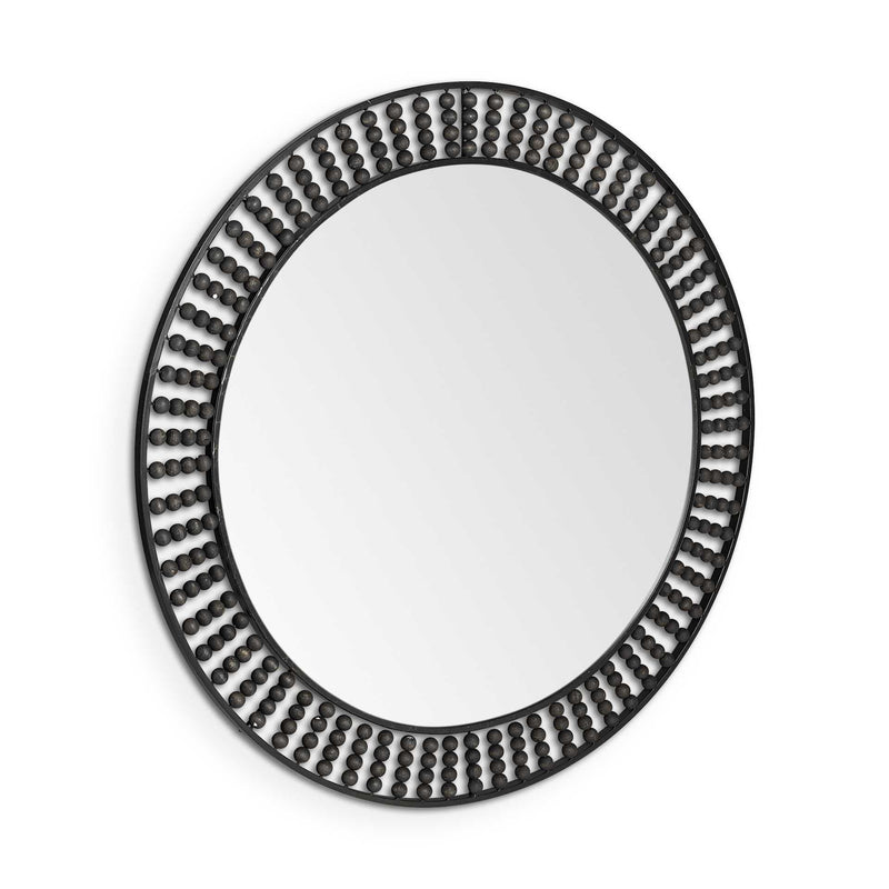 42" Round Frame Wall Mirror With Beads - Black