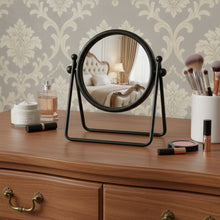 Load image into Gallery viewer, Metal Round Framed Adjustable Makeup Shaving Tabletop Mirror - Black
