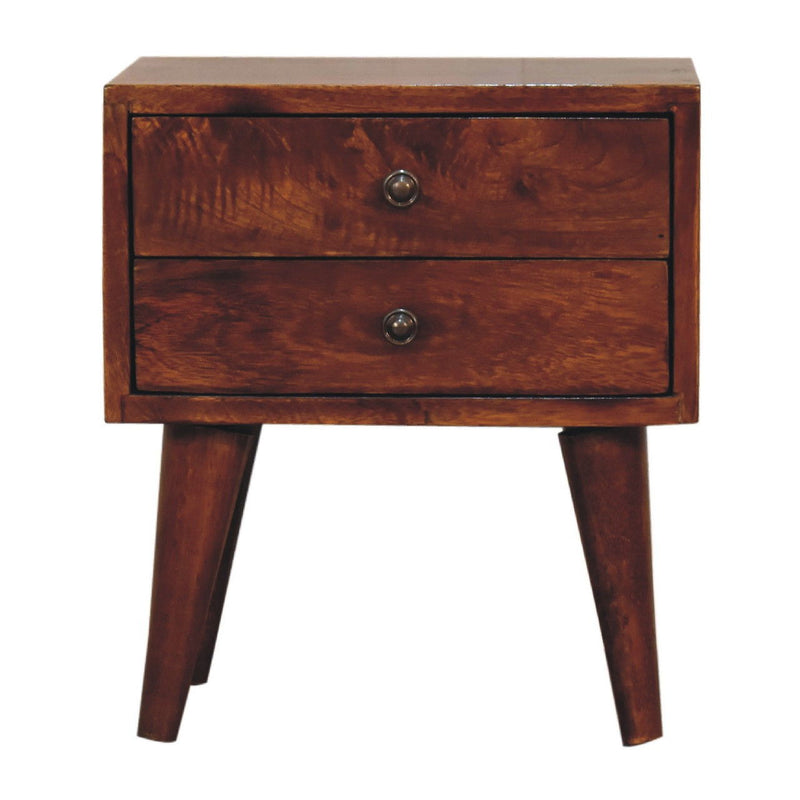16" Solid Wood Two Drawer Nightstand - Brown