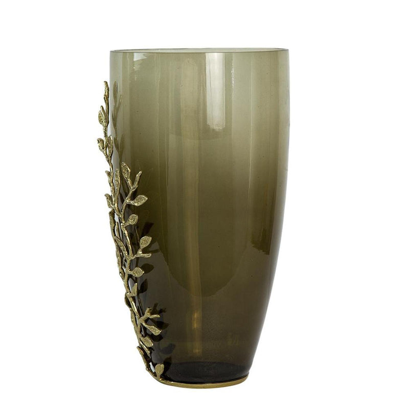 Branch Patterned Table Vase - Dark Olive Green / Gold