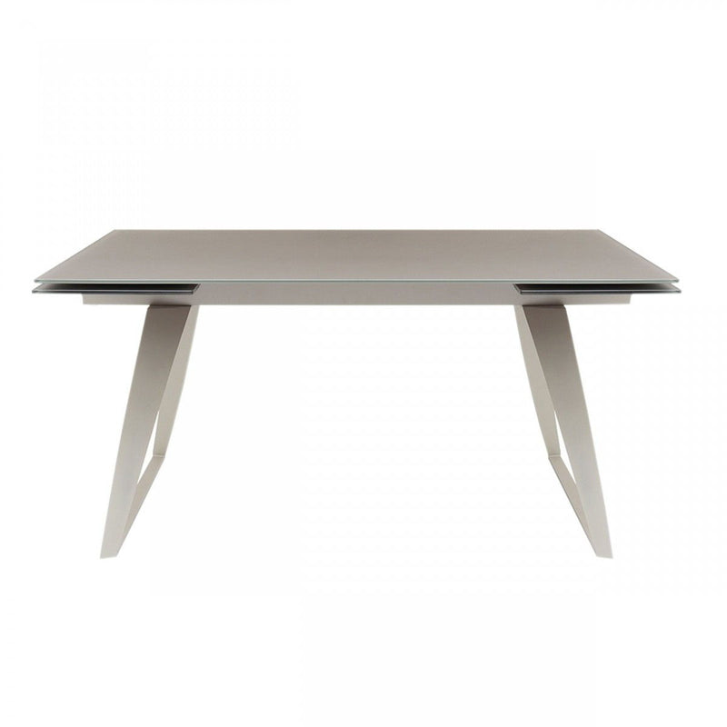 94" Glass And Metal Self-Storing Leaf Sled Base Dining Table - Gray