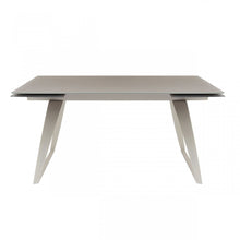 Load image into Gallery viewer, 94" Glass And Metal Self-Storing Leaf Sled Base Dining Table - Gray
