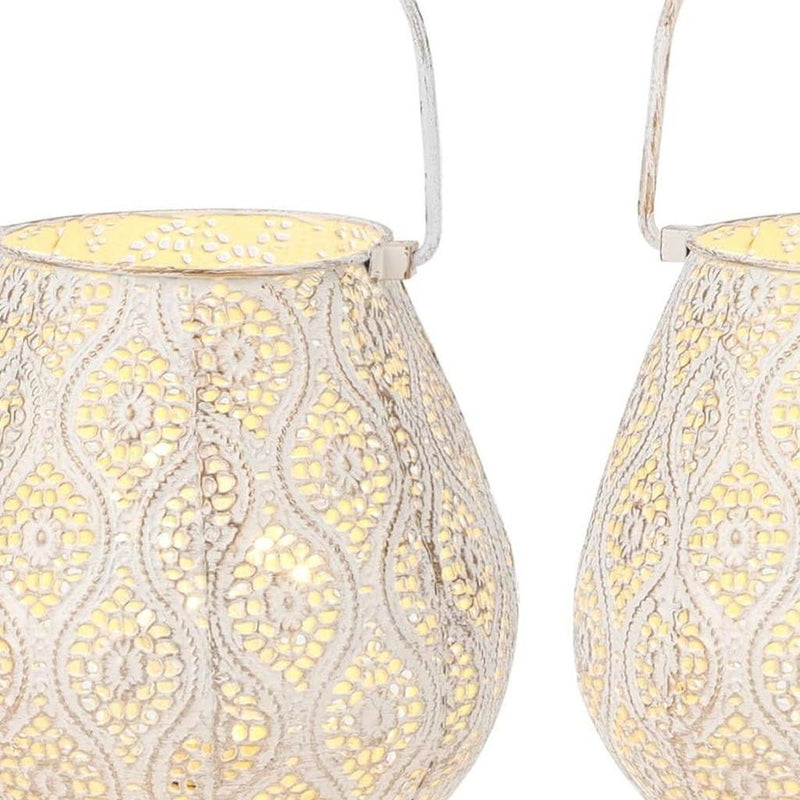 Pierced Geometric Cordless Lantern Lamps (Set of 2) - Beige