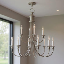 Load image into Gallery viewer, 32" Twelve Light Dimmable Chandelier With Shades - Nickel
