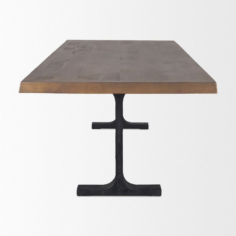 Solid Wood Iron Trestle Base Dining Table - Brown / Black