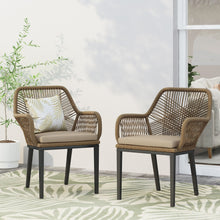 Load image into Gallery viewer, Modern Wicker Dining Club Chair With Water Resistant Cushions - Brown / Beige
