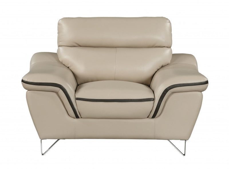 Leather Match Solid Color Pillow Top Arms Silver Legs - Beige