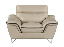 Load image into Gallery viewer, Leather Match Solid Color Pillow Top Arms Silver Legs - Beige
