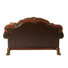 Load image into Gallery viewer, Chenille Faux Leather And Cherry Oak Love Seat - Brown

