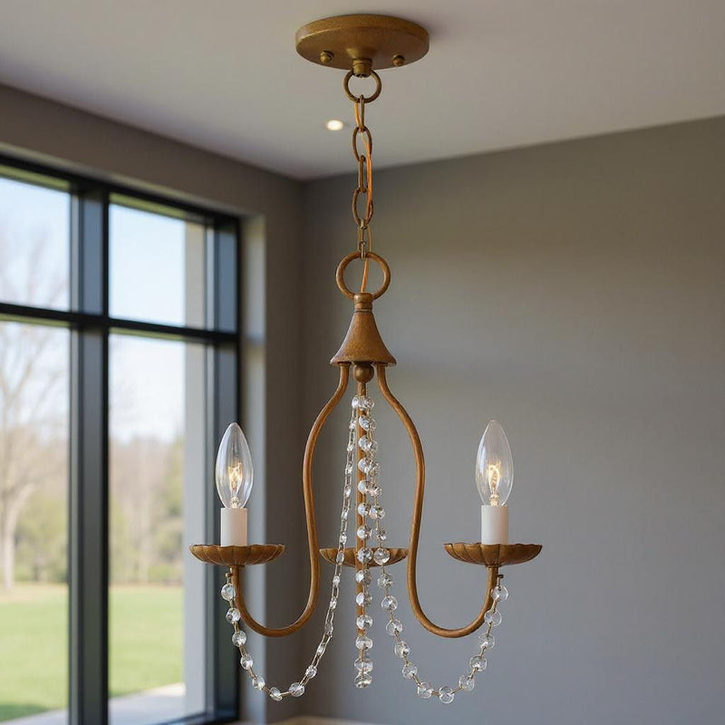 Three Light Dimmable Chandelier With Shades - Antiqued Gold