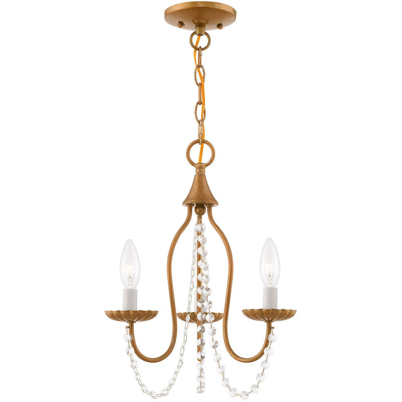 Three Light Dimmable Chandelier With Shades - Antiqued Gold