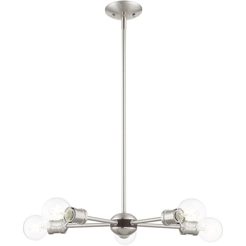 11" Five Light Dimmable Chandelier With Shades - Nickel