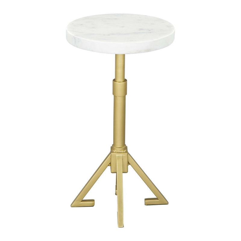22" Marble And Iron Round Pedestal End Table - White And Gold