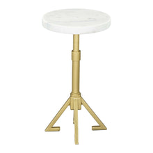 Load image into Gallery viewer, 22" Marble And Iron Round Pedestal End Table - White And Gold
