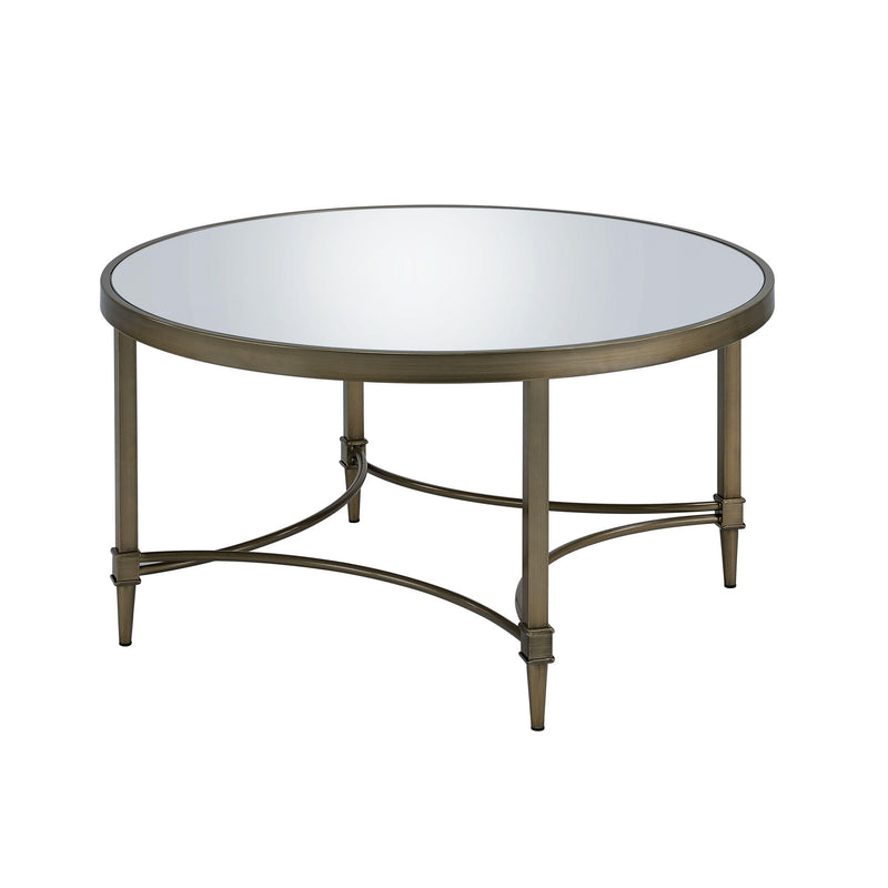 Glass Steel Round Distressed Coffee Table - Clear / Antiqued Brass