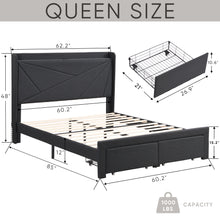 Load image into Gallery viewer, Queen Size Bed Frame with 2 Storage Drawers, Upholstered Bed Frame with Wingback Headboard Storage Shelf Built-in USB Charging Stations and Strong Wood Slats Support, No Box Spring Needed, Dark Gray
