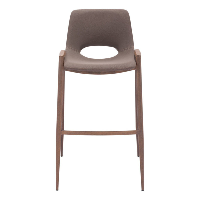 30" Modern Faux Leather And Steel Low Back Bar Height Bar Chairs (Set of 2) - Brown