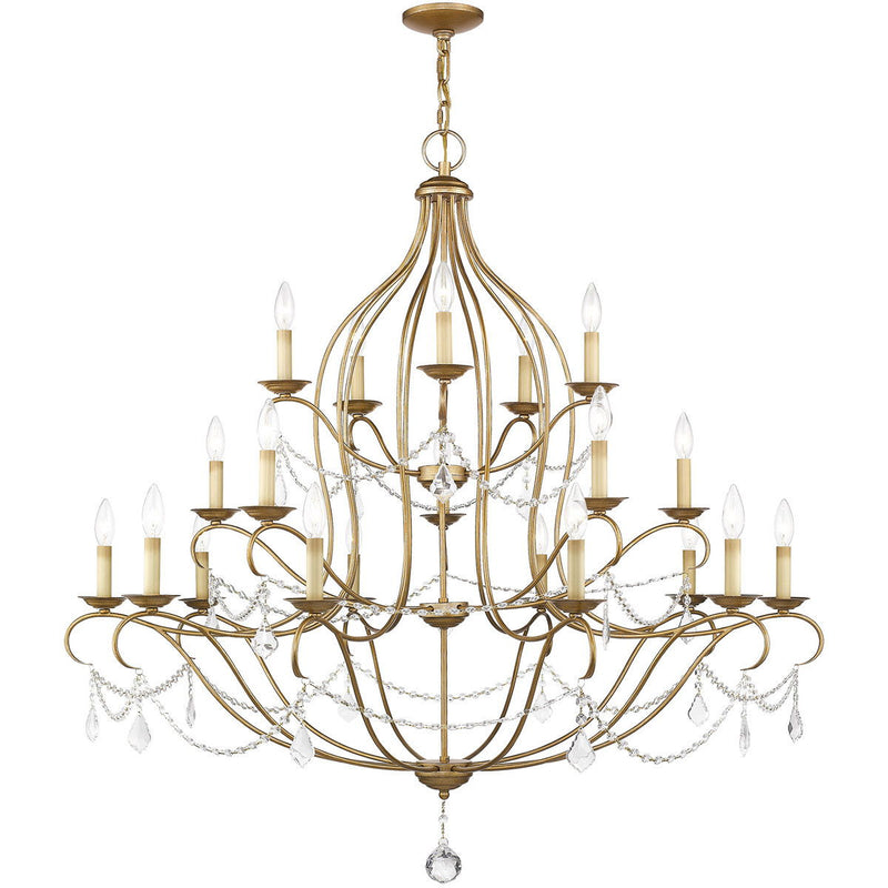 Twelve Light Dimmable Chandelier With Shades - Antiqued Gold