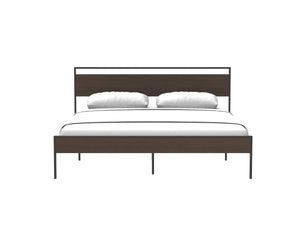 Ceres Metal Bed, Black with Walnut wood Headboard&Footboard, King