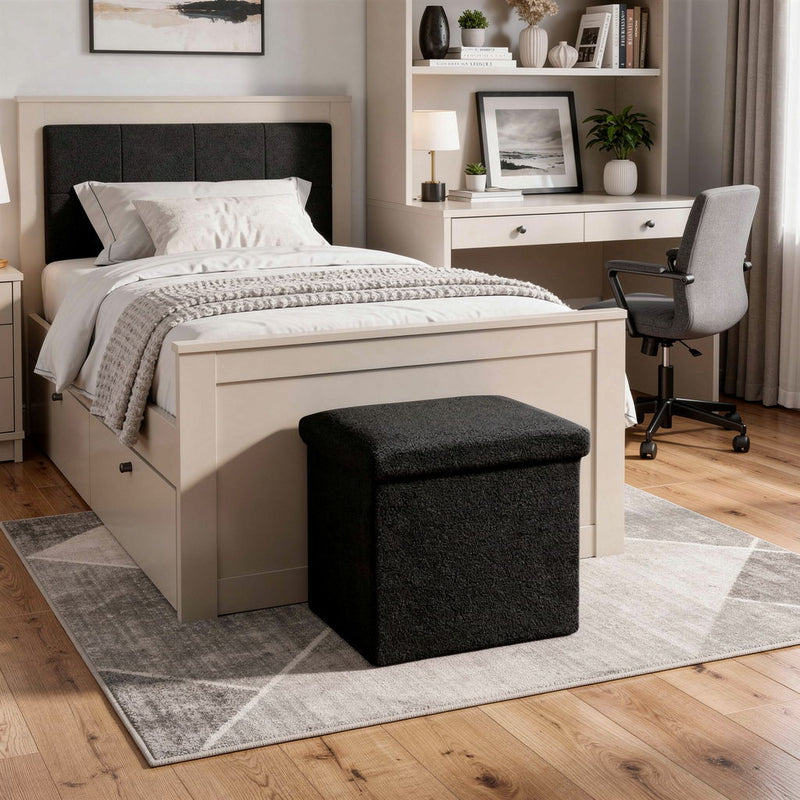 15" Boucle Cube Storage Ottoman - Black
