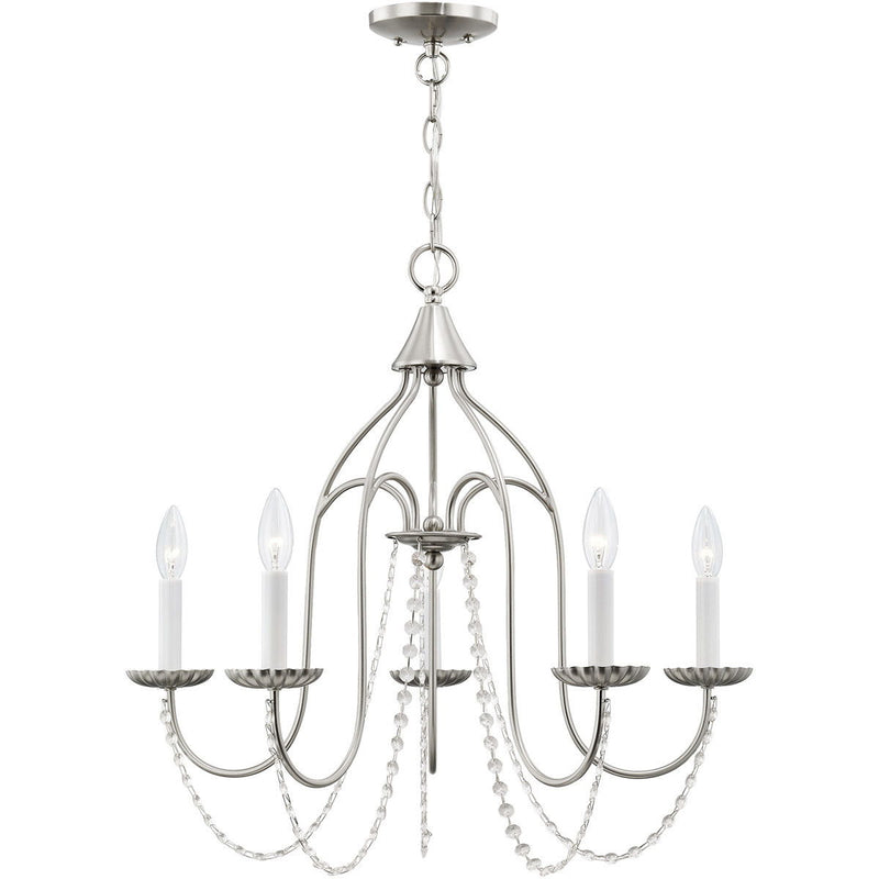 23'' Five Light Dimmable Chandelier With Shades - Nickel