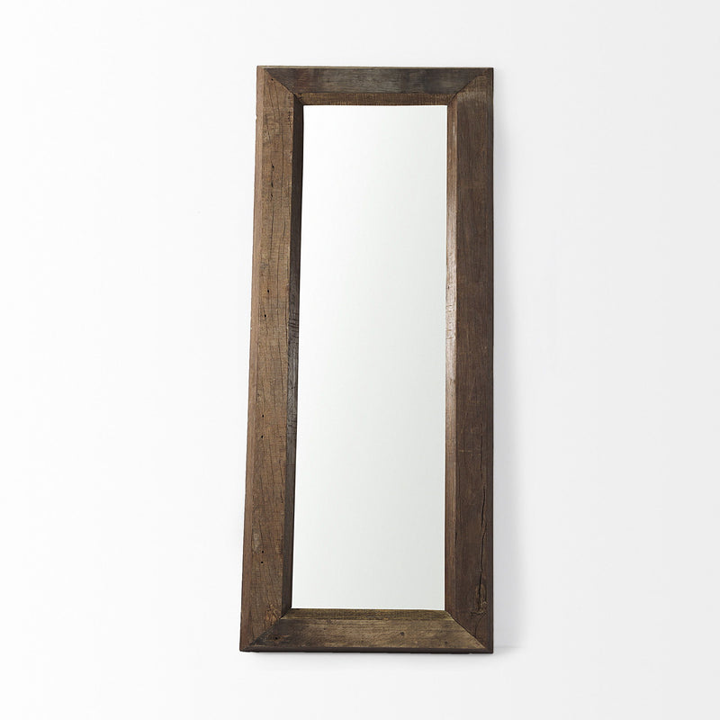 Solid Wood Freestanding Framed Accent Mirror - Brown