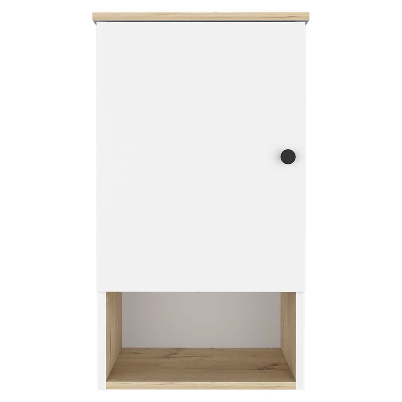 Wall Mounted Cabinet With Three Shelves - Light Oak And White