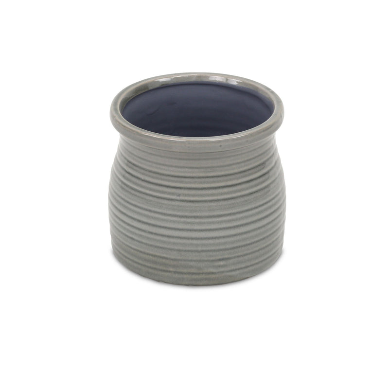 Striped Round Pot Planter (487411) - Gray