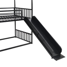 Load image into Gallery viewer, Twin Size Metal Bunk Bed House Bed with Slide and Staircase, Black
