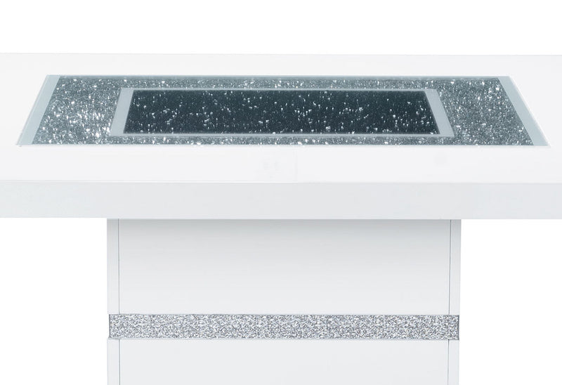 47" Glass Faux Crystal And Wood Square Bar Table - White