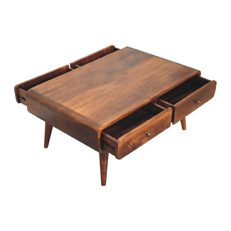 Solid Wood Coffee Table With Four Drawers - Chestnut