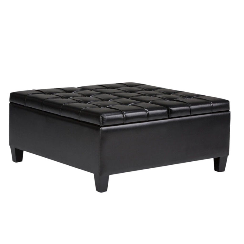 Leather Cocktail Ottoman With Storage - Black / Espresso