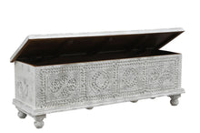 Load image into Gallery viewer, 54" Solid Wood Medallion Storage Ottoman - White
